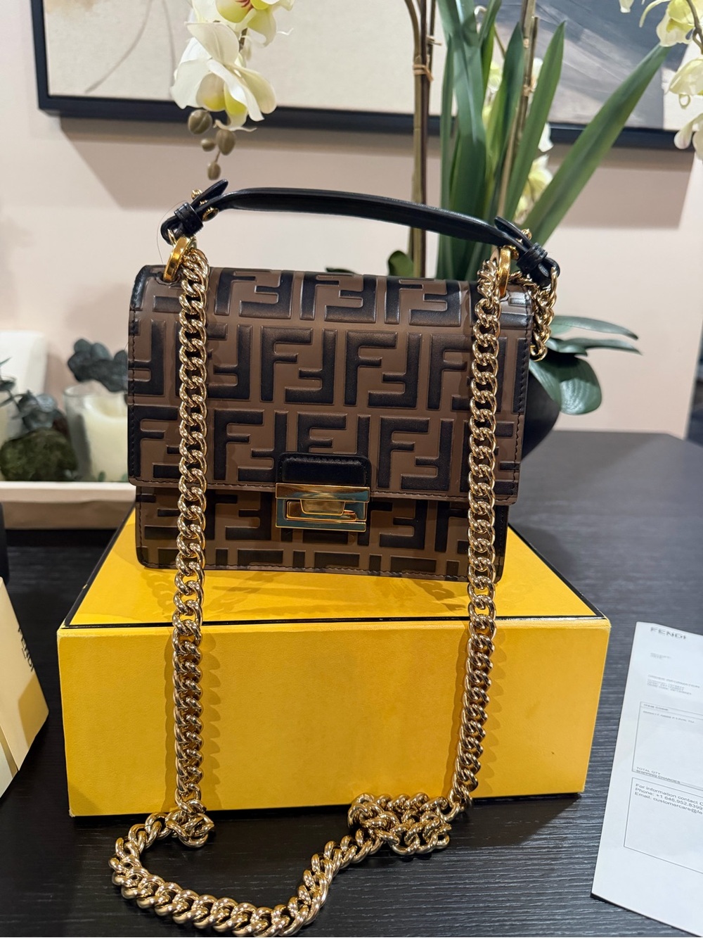 FENDI- KAN U SMALL Brown leather mini-bag